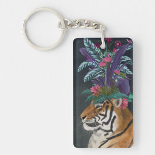 Tiger with Tropical Headpiece Key Ring