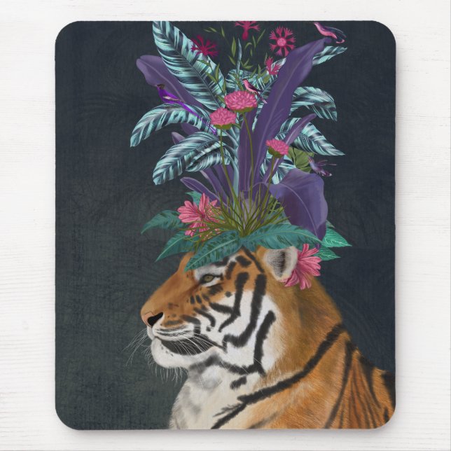 Tiger with Tropical Headpiece Mouse Mat (Front)