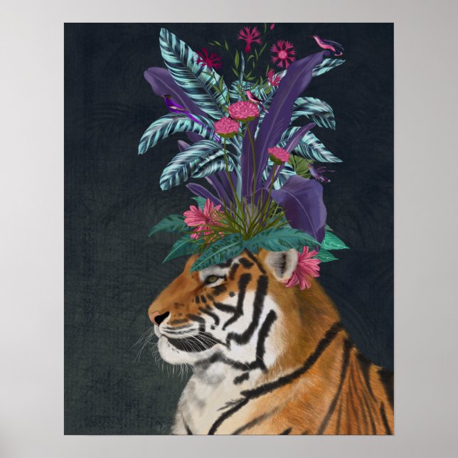 Tiger with Tropical Headpiece Poster (Front)