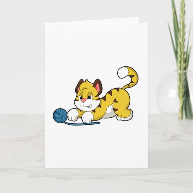 Tiger with Woll yarn ball Card (Front)