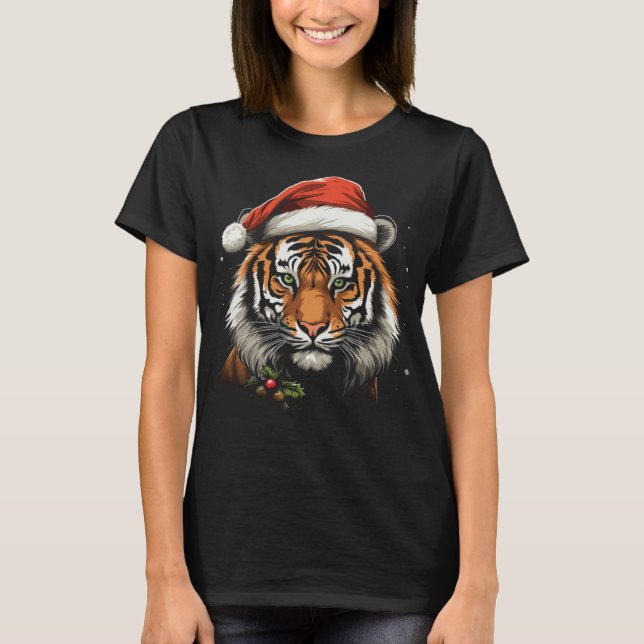 Tiger with x-mas hat - Christmas Tiger Santa T-Shirt (Front)