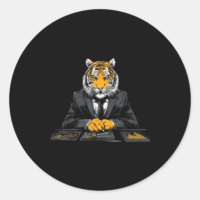 Tiger Working Portrait Drawing Artwork Animal Artw Classic Round Sticker (Front)