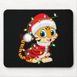 Tiger Xmas Lighting Santa Costume Tiger Christmas Mouse Mat
