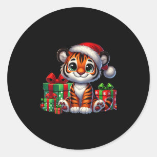 Tiger Xmas Lighting Santa Hat Tiger Christmas Classic Round Sticker