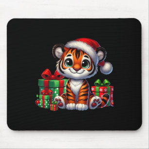 Tiger Xmas Lighting Santa Hat Tiger Christmas  Mouse Mat