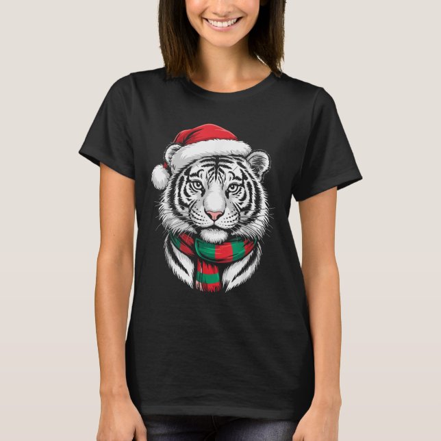 Tiger Xmas Santa Hat F Christmas Costume  T-Shirt (Front)