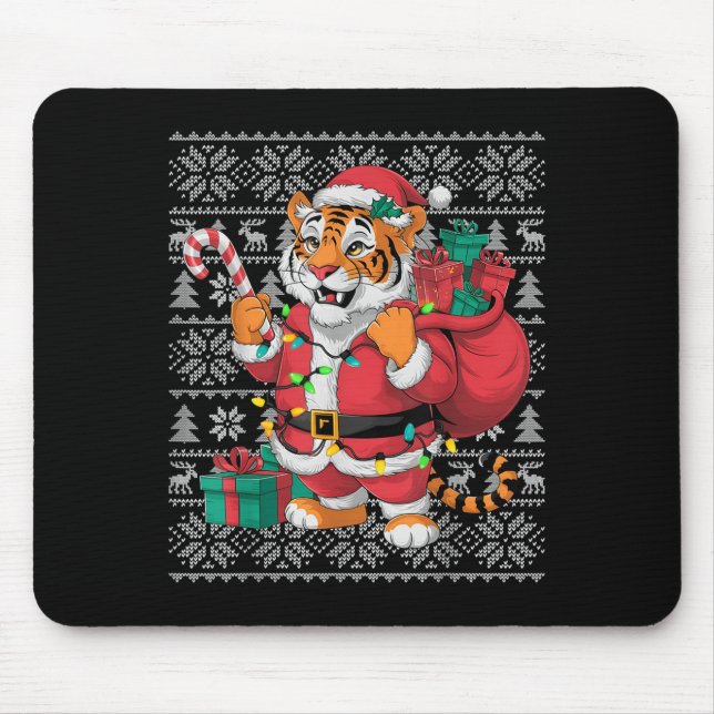 Tiger Xmas Sweater Style Ugly Santa Bengal Tiger C Mouse Mat (Front)