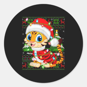Tiger Xmas Sweater Style Ugly Santa Tiger Christma Classic Round Sticker