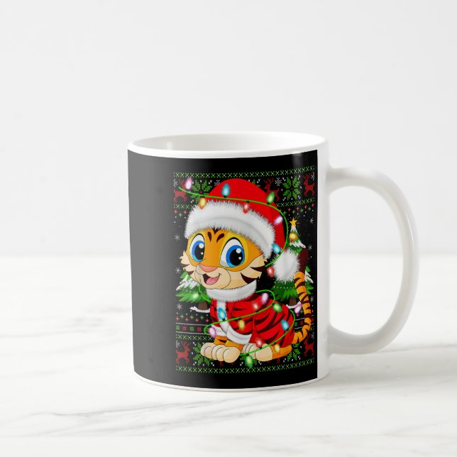 Tiger Xmas Sweater Style Ugly Santa Tiger Christma Coffee Mug (Right)