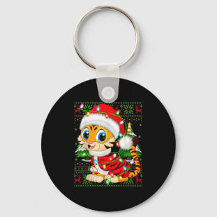 Tiger Xmas Sweater Style Ugly Santa Tiger Christma Key Ring