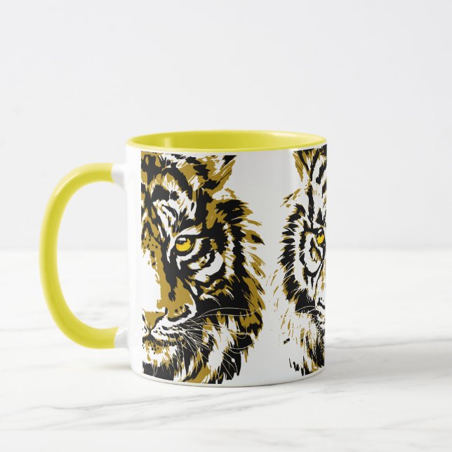 Tiger Yellow | Colourful Tiger Face Coffee Mug (Left)