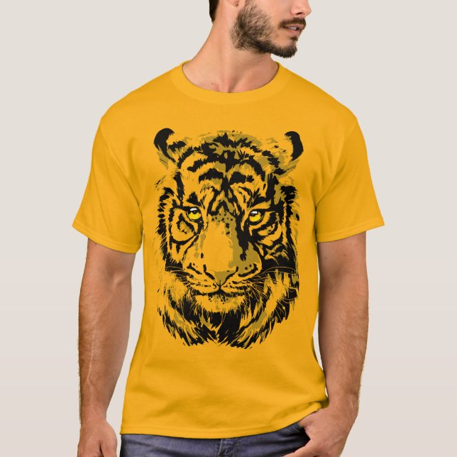 Tiger Yellow | Colourful Tiger Face T-Shirt (Front)
