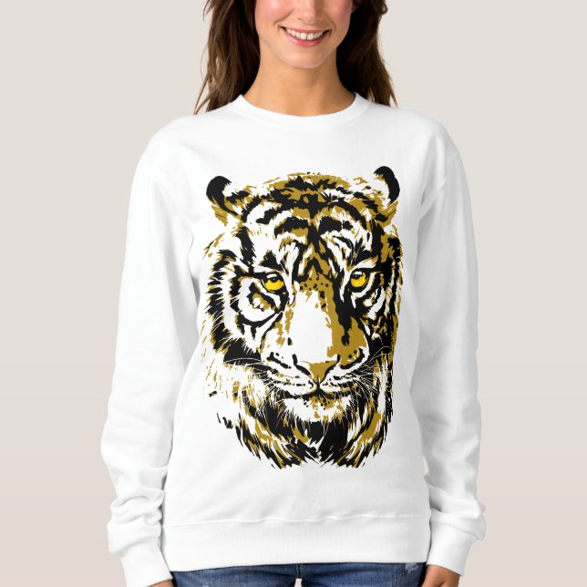 Tiger Yellow Sweatshirt - Colourful Tiger Face  (Front)