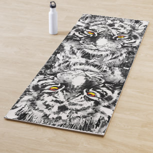 Tiger Yoga Mat Drawing Black and White - Big Cats