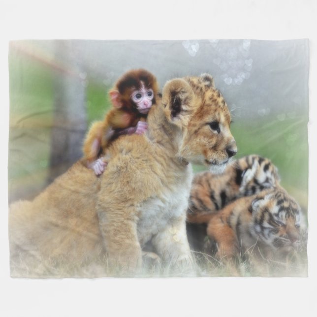 Tigers and Monkey Fleece Blanket (Front (Horizontal))