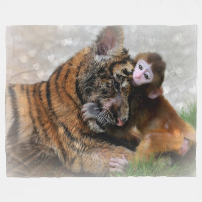 Tigers and Monkey Fleece Blanket (Front (Horizontal))