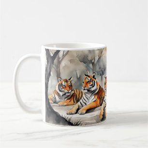 Tigers at Rest Watercolour Coffee Mug
