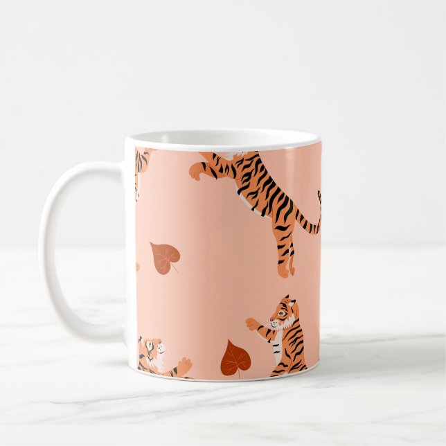 Tigers Autumn Leaves: Vintage Jumping Pattern Coffee Mug (Left)