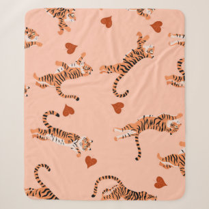 Tigers Autumn Leaves: Vintage Jumping Pattern Sherpa Blanket