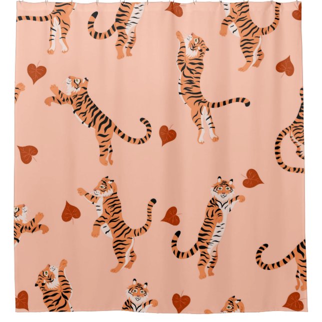 Tigers Autumn Leaves: Vintage Jumping Pattern Shower Curtain (Front)
