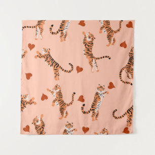 Tigers Autumn Leaves: Vintage Jumping Pattern Tapestry