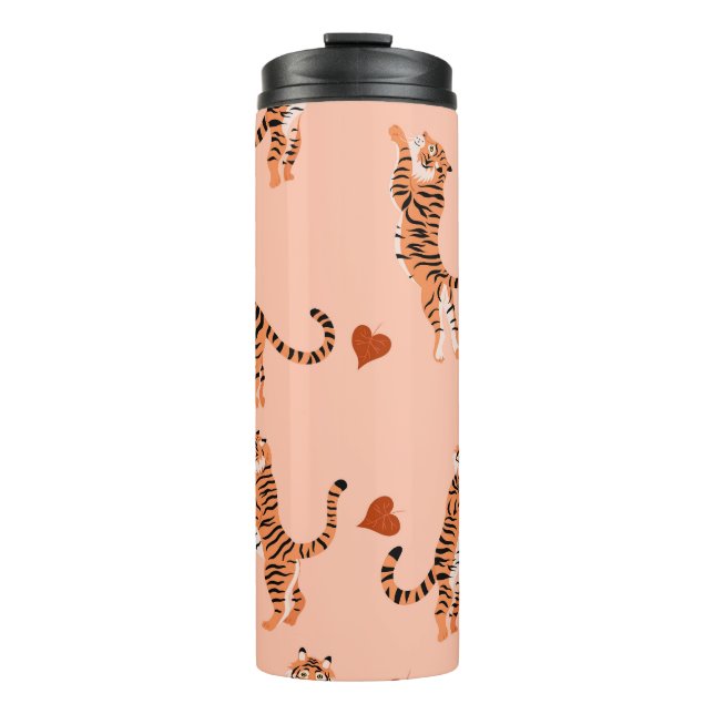 Tigers Autumn Leaves: Vintage Jumping Pattern Thermal Tumbler (Front)