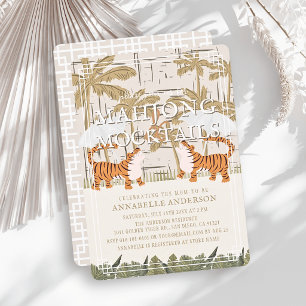 Tigers Beige Chinoiserie Mahjong Baby Shower Invitation