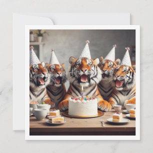 Tigers celebrating, tiger picture birthday invitation