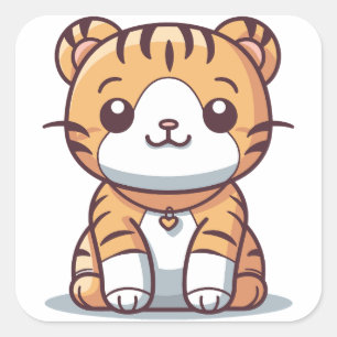 Tiger's Delight: Kawaii-Style Graphic Square Sticker