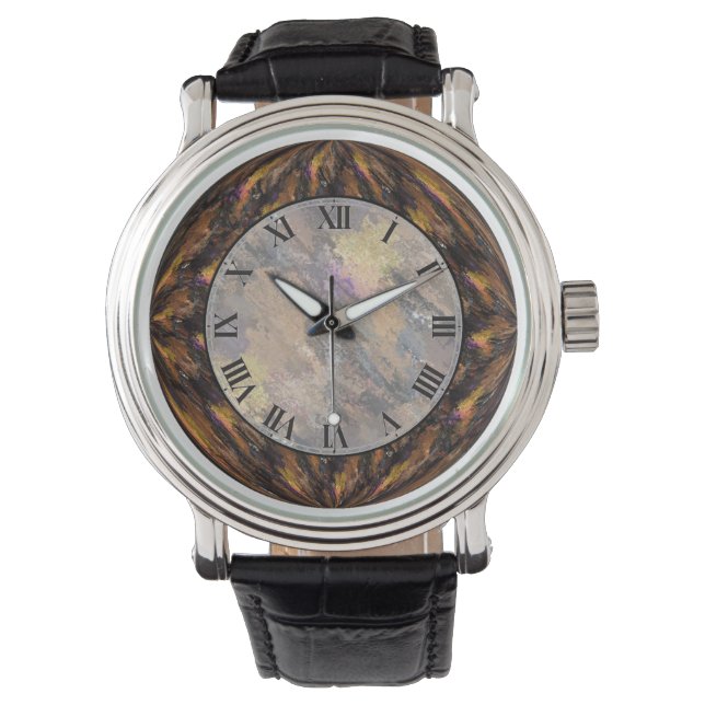 Tigers Eye Brown Faux Marble Wrist Watch (Front)
