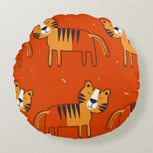 Tigers, hand drawn backdrop. Colorful seamless pat Round Cushion