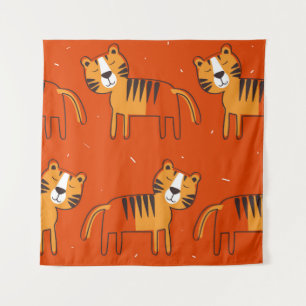 Tigers, hand drawn backdrop. Colorful seamless pat Tapestry
