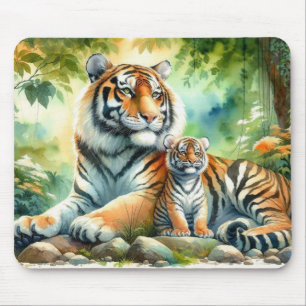 Tigers in a Lush Jungle Paradise Painting Mouse Mat