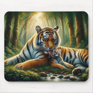 Tigers in a Lush Jungle Watercolor Painting Mouse Mat