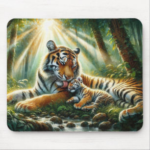 Tigers in a Lush Jungle Watercolor Painting Mouse Mat