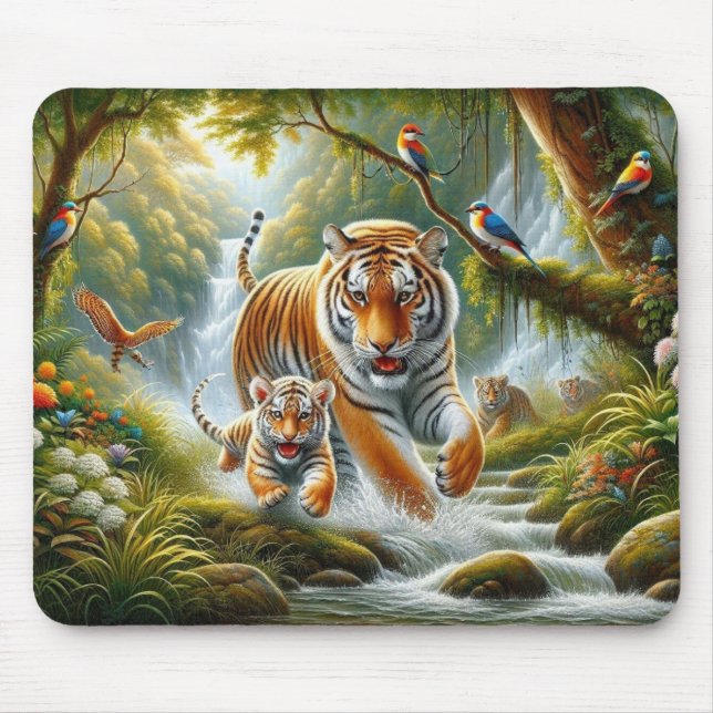 Tigers in an Enchanted Forest Painting Mouse Mat (Front)