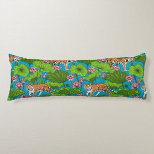 Tigers in the pink lotus pond body cushion