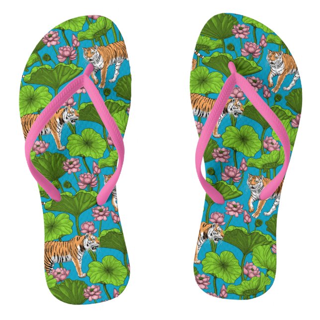 Tigers in the pink lotus pond flip flops (Footbed)