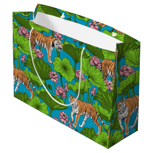 Tigers in the pink lotus pond large gift bag (Back Angled)