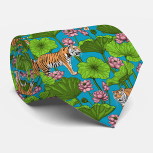 Tigers in the pink lotus pond tie