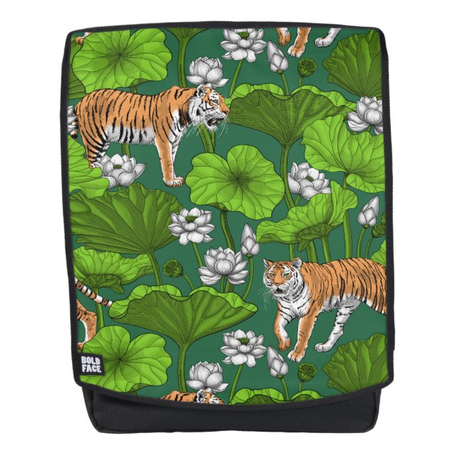 Tigers in the white lotus pond backpack (Front)