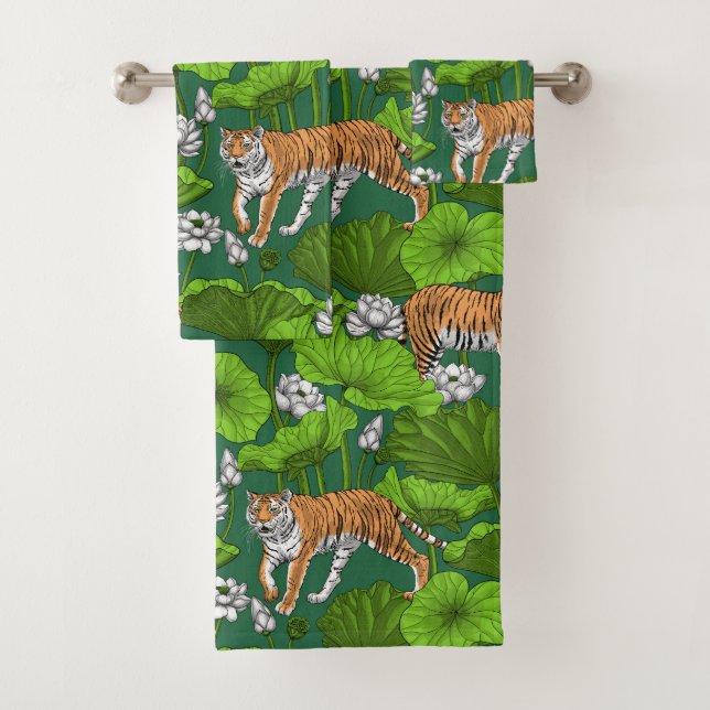 Tigers in the white lotus pond bath towel set (Insitu)