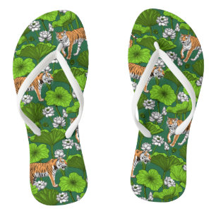 Tigers in the white lotus pond flip flops