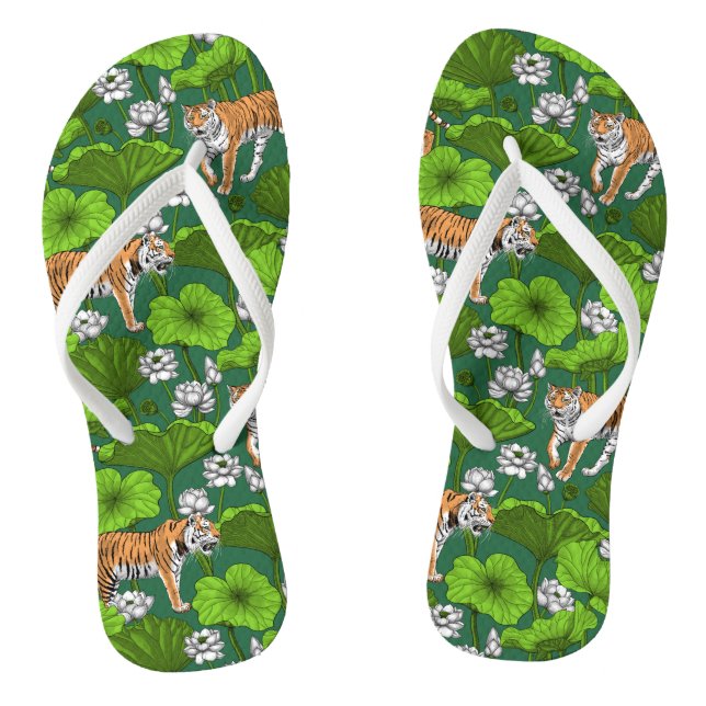 Tigers in the white lotus pond flip flops (Footbed)