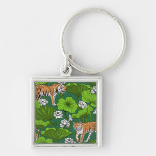 Tigers in the white lotus pond key ring