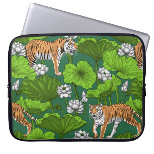 Tigers in the white lotus pond laptop sleeve