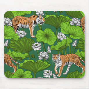Tigers in the white lotus pond mouse mat