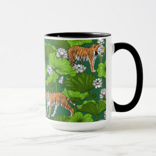 Tigers in the white lotus pond mug
