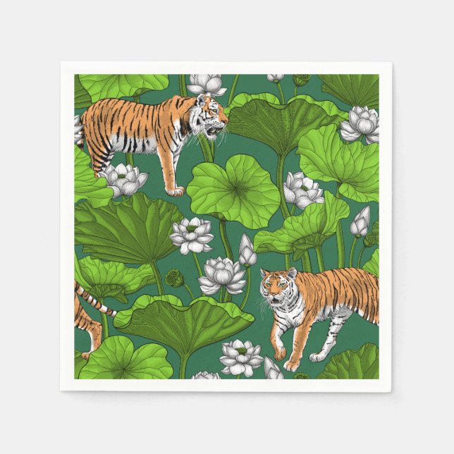 Tigers in the white lotus pond napkin (Front)