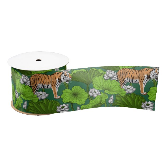 Tigers in the white lotus pond satin ribbon (Spool)